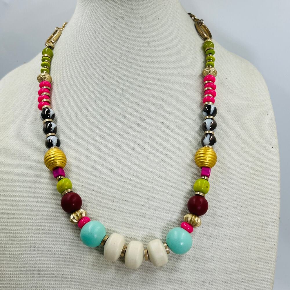 Plunder Design Maggie Gold Leopard Beaded Chain Necklace Colorful Whimsical